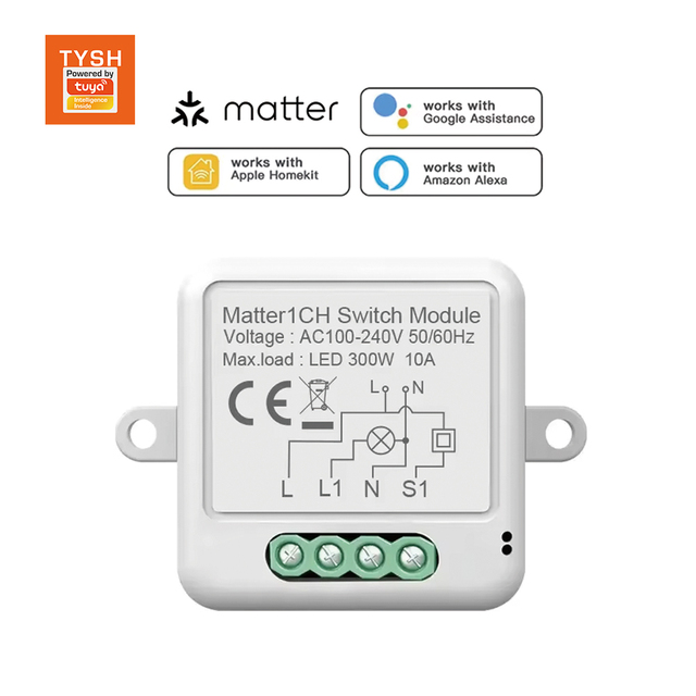 TYSH Matter Smart Home Wifi Smart Light Switch Module Diy Alexa Google Homekit Wireless Remote Control Switch Breaker