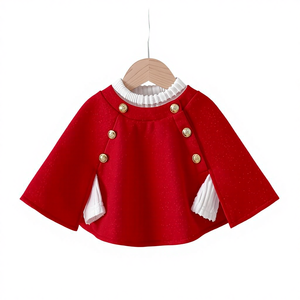 Giacca con Mantella Tinta Unita Autunno Inverno, Stile Casual con Collo a O, 100% Poliestere Traspirante per Bambine (Senza Strato Interno) - Product Image 1