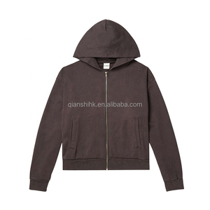 OEM Vente en gros en vrac Sweat à capuche zippé vierge en coton Sweat à capuche zippé épais et court pour hommes Fabricants de sweats à capuche zippés surdimensionnés personnalisés - Product Image 3