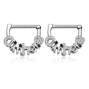 Vente en gros de bijoux de piercing corporel en acier chirurgical 316L avec lettres en zircone cubique transparente, anneaux de téton, clickers et clous - Product Image 4