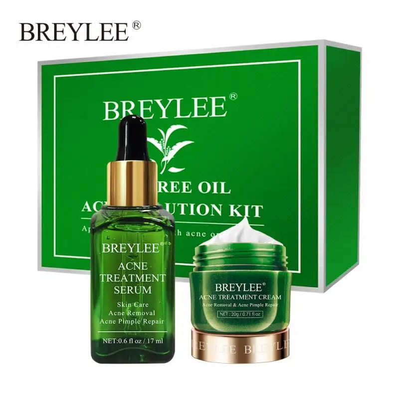Breylee Private Label Tea Tree Olie Verwijdering Gezichtsbehandeling Serum Behandeling Gezichtscrème Acne Huidverzorging Reparatieset