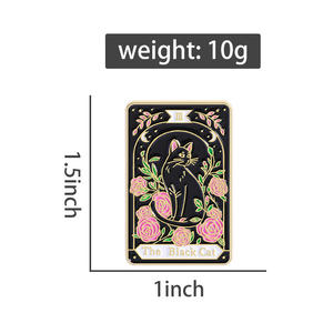 O Gato Preto Esmalte Pinos Tarot <span class=keywords><strong>Card</strong></span> Badges Floral Lapel Broches Punk Gothic Animal Jóias Acessórios Presente para Amigos - Product Image 6
