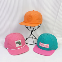 Casquette Snapback en Nylon à 5 Panneaux Personnalisée OEM avec Logo en Patch Tissé et Cordon, Chapeau de Golf de Haute Qualité Non Structuré