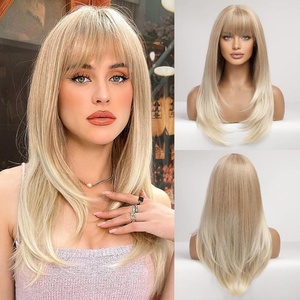 Peluca Larga y Lisa con Flequillo Completo para Mujer, Resistente al Calor, Cabello Sintético, para Maquillaje Diario y Uso Diario - Product Image 1