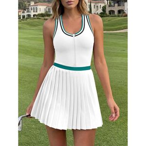 Womens Tennis Dress Half Zipper Racerback Pleated With Built In Shorts And <b>Bra</b> Quick Dry Athletic Workout Dress - Product Image 2