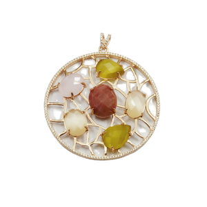Ultima collana in argento Sterling da donna placcata oro con grande pendente rotondo in pietra preziosa <span class=keywords><strong>rubino</strong></span> per feste - Product Image 4