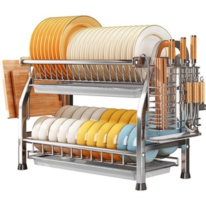 Escurridor de platos de acero inoxidable con soporte para palillos, de secado rápido, multifuncional, para encimera, para almacenamiento en el fregadero de la cocina - Product Image 1