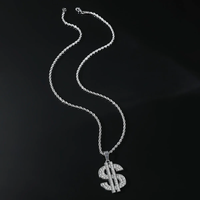 Collier Hip Hop en alliage avec strass et pendentif dollar US pour homme et femme, chaîne corde