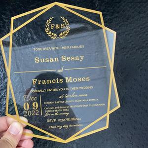 บัตรเชิญพลาสติกใสลาย UV ออกแบบเฉพาะบัตรเชิญงาน<span class=keywords><strong>แต่งงาน</strong></span>ด้วยเลเซอร์ตัดด้วยอะคริลิค - Product Image 2