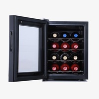 Réfrigérateur à vin électronique thermo-régulé de 32 L, 12 bouteilles, petit réfrigérateur à vin avec porte en verre, bar à domicile, bureau, mini cave à vin d'extérieur