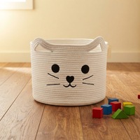 Panier de rangement multifonction en corde de coton écologique pour chatons blancs, gris et roses, organisateur portable pour enfants, jouets et vêtements