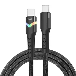 New colorful light PD fast charging for apple 27W fast charging data cable weaving dual TYPE-C 65W power flash charging