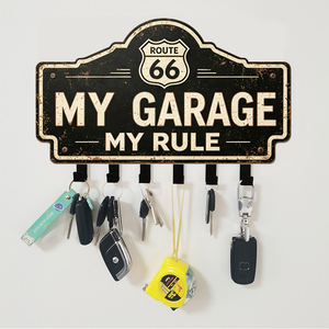 Man Cave Vintage Metal Sign <strong>Key</strong> Holder Rustic Route 66 <strong>Hook</strong> My Garage My Rule Sign Multi-purpose Cowboy Club Iron <strong>Wall</strong> <strong>Hook</strong> - Product Image 2