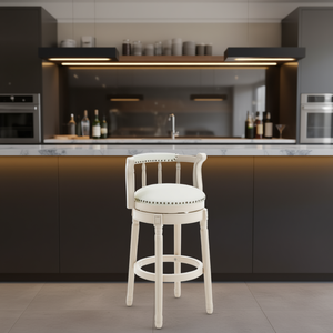 Leather <b>Wooden</b> <b>Bar</b> <b>Stool</b> 26'' <b>White</b> Traditional Design Modern Appearance <b>Bar</b> Furniture Commercial Use - Product Image 2