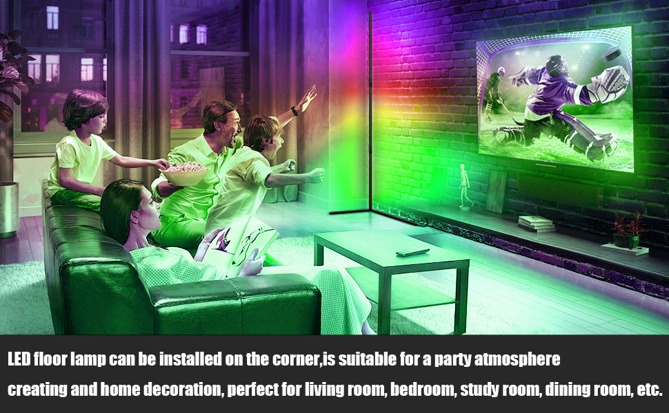 RGB LED Floor Lamp Bedroom Decoration RGBIC Corner Floor Lamp Remote Control Indoor Atmosphere Lamp
