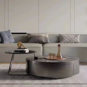 Ensemble de table basse ronde en verre trempé en acier inoxydable ardoise italienne pour la maison - Product Image 5