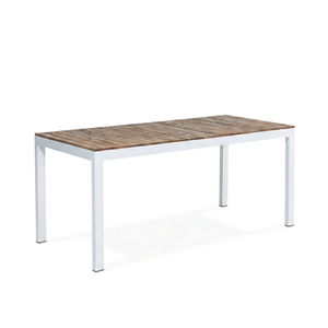 Table de repas d'extérieur moderne rectangulaire avec plateau en bois de manguier massif et base en métal, pour entrepôt, patio et jardin - Product Image 1