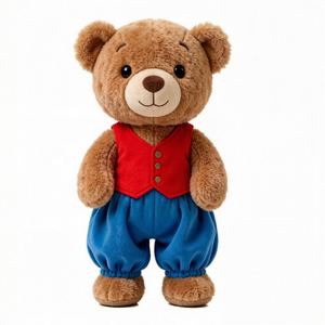 Oso de Peluche Personalizado con Chaleco Rojo y Pantalones Azules - Juguete de Peluche Personalizado para Niños y Coleccionistas - Product Image 1
