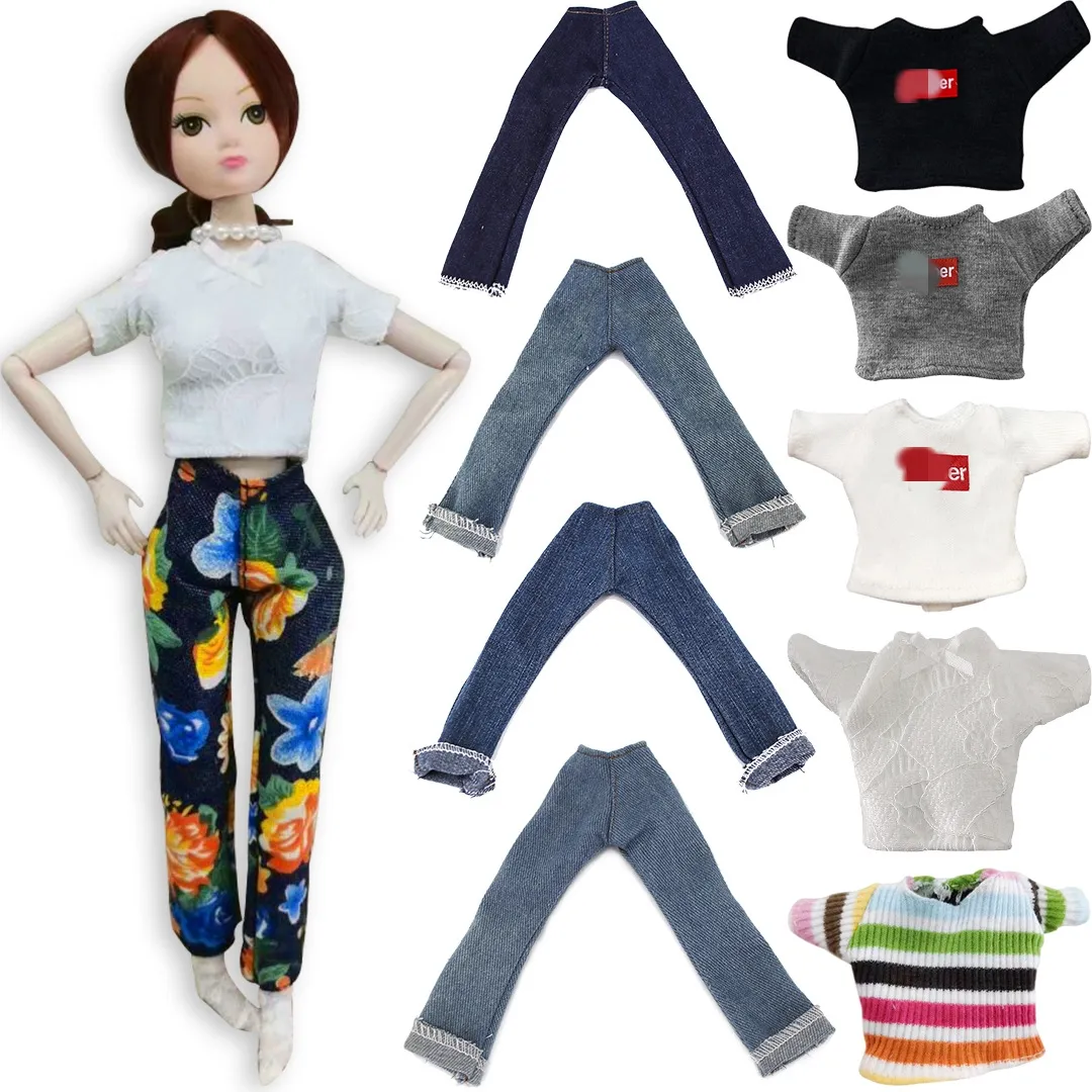 Fatto a mano 30 cm scala 1/6 11-12 pollici bjd pantaloni per bambole pantaloncini jeans t-shirt abiti per bambole barbi