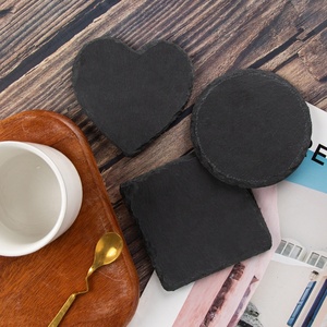 Gloway Wholesale 4" Natural Handmade Heart Bulk Square Black Stone Cup Coaster Round Slate Coaster For Drink Bar