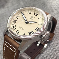 Marque Vintage blanc rétro Diver Field montre automatique homme NH35 PT5000 Movt chiffres romains grande couronne étanche 39mm Reloj Hombre