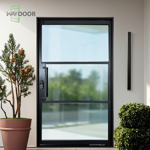 Tamamen Özelleştirilmiş Kırmızı Meşe Afrika Maun Masif Ahşap Ön Pivot Kapı Cam Panellerle Büyük Ev Ahşap Tek Dış Kapılar - Product Image 3