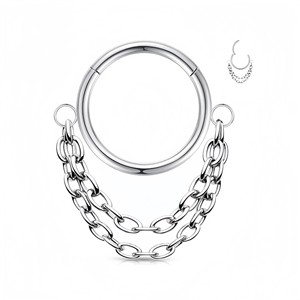 Anneau de nez double chaîne en acier inoxydable 316L, design géométrique, bijoux de piercing tendance pour soirée - Product Image 5