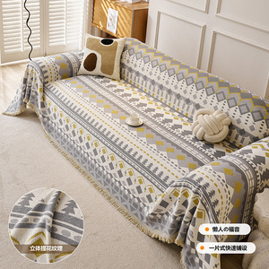 Chenille Bohemian <b>Sofa</b> <b>Cover</b> Geometric Pattern One-Piece Design All-Season Use - Product Image 2