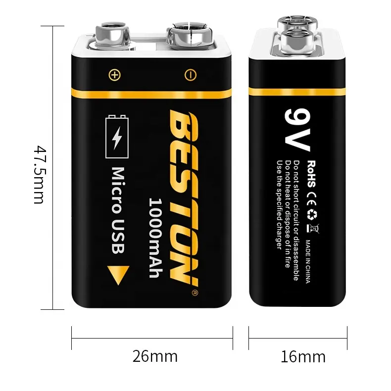 Bateria recarregável usb 9v para multímetro, 1000mah, polímero de lítio, multímetro