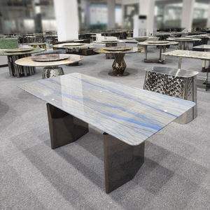 Muebles rectangulares personalizados de piedra Natural de lujo, gran tragaluz, cuarcita, cocina, mesa de comedor sin base de pedestal - Product Image 2