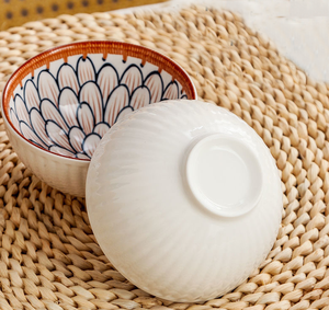 Atacado Rattan Tecido Chinês Louça Cerâmica Underglaze Pintura Retro Sobremesa Cerâmica Arroz Tigela Placa De Peixe