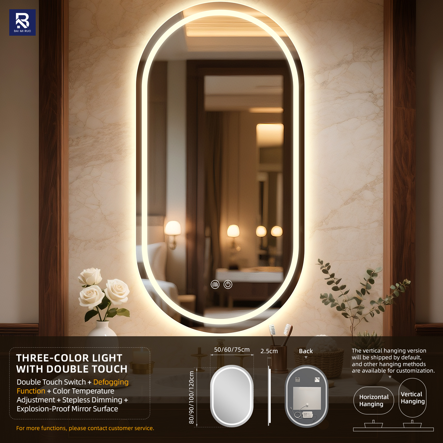 Time & temp display+Dual touch+ Neutral white light+Defogger