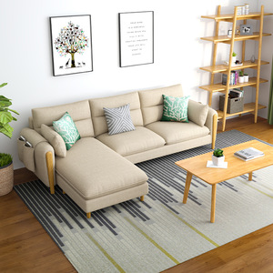 L-Shaped Fabric <b>Sofa</b> Dark Gray Three Seater Modern Living Room Upholstered <b>Sofa</b> With Wooden Legs - Product Image 2