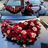 Decoración de Boda, Flores Artificiales, Rosa Roja, Corazón, Decoración para Coche de Boda, Arreglos Florales Chinos para Boda