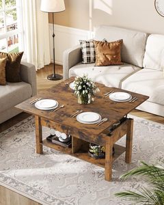 3-in-1 Multi-funzione regolabile in altezza <span class=keywords><strong>tavolino</strong></span> in legno marrone soggiorno <span class=keywords><strong>e</strong></span> tavolo da pranzo con custodia nascosta Set opzione - Product Image 2
