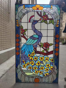 Panneau de fenêtre en verre teinté Tiffany de style européen, motif paon, 20'x31.5'', durable, décoration de villa - Product Image 2