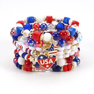 10 Braccialetti Geometrici Classici con Perline in Plastica Bandiera Americana 2025 Nuovi per Donne e Ragazze <span class=keywords><strong>4</strong></span> Luglio Giorno dell'Indipendenza USA Rosso Patriottico - Product Image 6