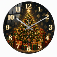 Horloge murale ronde en verre personnalisée, design arbre de Noël, mouvement silencieux à quartz, 30 cm, OEM ODM, vente en gros, décoration intérieure, cadeau