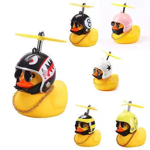 Cute Duck Toy Motorcycle Bicycle Car Ornaments Yellow Duck Car Dashboard Decorations Cool Glasses Duck with Propeller Helmet