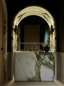 Lavabo de Baño de Mármol Blanco <span class=keywords><strong>con</strong></span> Vetas Negras, Lavabo de Piedra de Estilo Vintage para Instalación en <span class=keywords><strong>Pedestal</strong></span> en Hoteles Residenciales Clásicos - Product Image 2