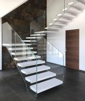 Escalier flottant en verre de conception nouvelle, intérieur et extérieur, escalier droit en bois