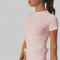 Haut de sport pour femme, coupe ajustée, extensible, séchage rapide, manches courtes, col rond, sans coutures, pour yoga et entraînement