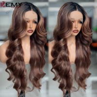 Perruque Synthétique KEMY HAIR à Onde Lâche avec Raie en T, Vente en Gros, Mélange Cuivré Brun Résistant à la Chaleur, Perruques Synthétiques pour Femmes