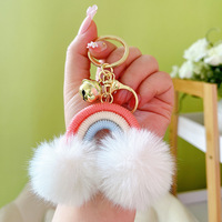 Offre Spéciale vente en gros mode peluche Pom porte-clés macramé arc-en-ciel forme tissé à la main coton métal porte-clés
