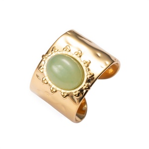 Boho Jewelry Hammering Chunky Gemstone <b>Rings</b> Stainless Steel Gold Plated <b>Open</b> Cuff <b>Rings</b> for Women - Product Image 3