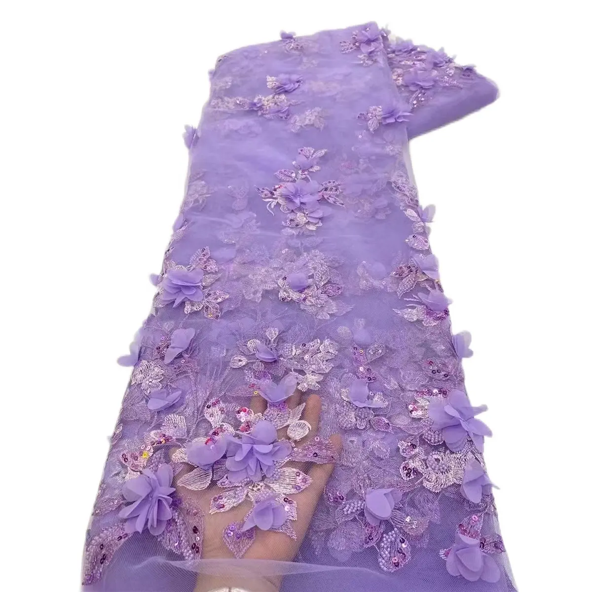 2023 3D thêu organza hoa vải tuyn váy cưới ren chất liệu vải sang trọng cô dâu thêu sequin hoa Voile ren