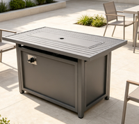 Table de foyer rectangulaire en métal au propane pour extérieur avec rangement dissimulé pour bouteille de GPL et couvercle de protection