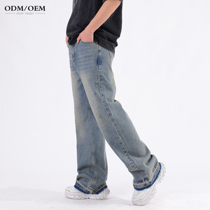 Jeans de Mezclilla para Hombre con Logotipo Personalizado, Estilo Lavado, Corte Recto, Pierna Ancha, Tallas Grandes, Jeans Holgados Personalizados para Hombre - Product Image 4