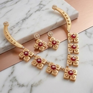 Conjunto de Collar de Plata 925 con Piedra Roja y Oro Italiano, con Pendientes a Juego, Joyería de Diseño para Mujer, Joyería Elegante de Moda - Product Image 3