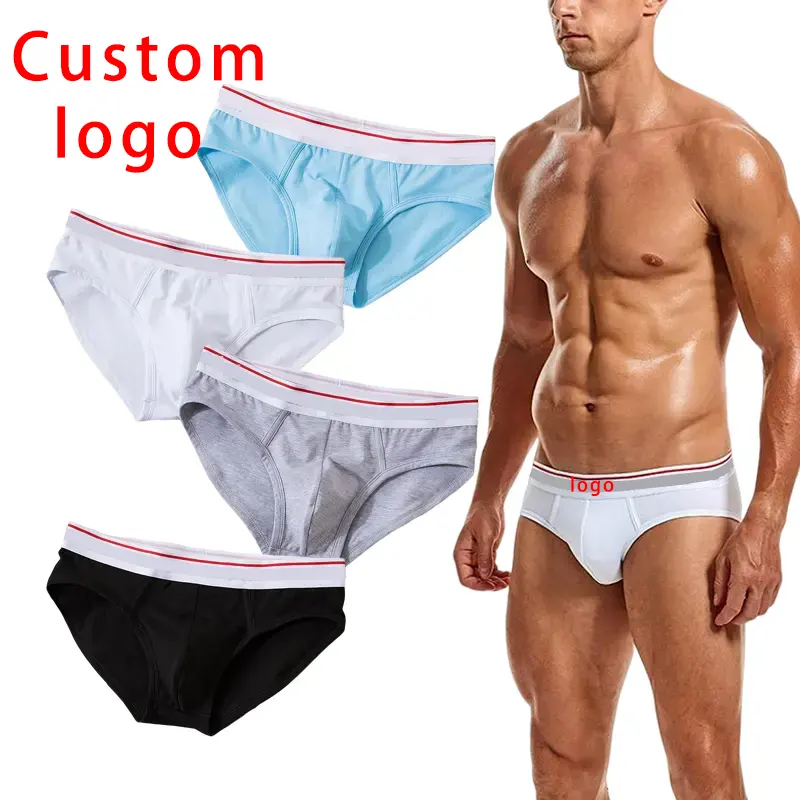 Moq 1 piece of men's underwear midwaist cotton briefs large bag solid color men's boxers boxers men's underwear customized logo